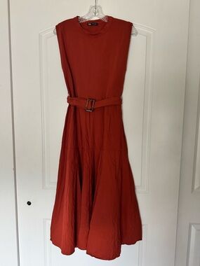 Zara Rust Red Sleeveless Midi Dress with Belt